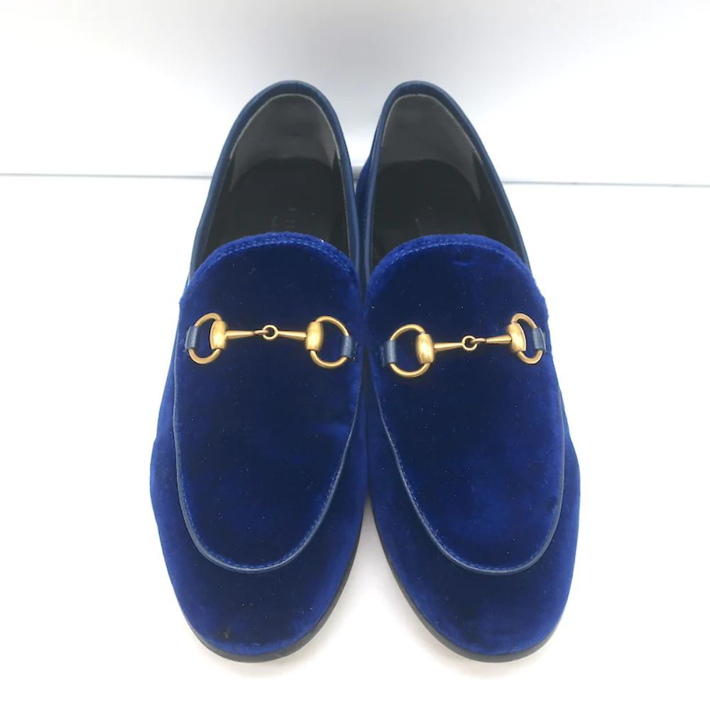 Gucci Jordaan Velvet Horsebit Loafers Dark Blue Size 36 - Picture 4 of 11